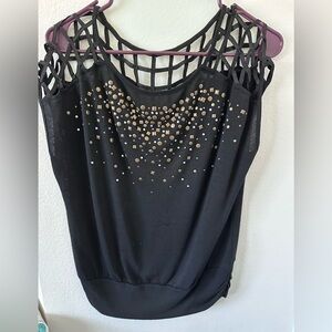 HeartSoul Black and Gold Cap Sleeve Embellished Blouse NWOT